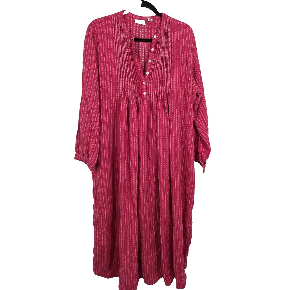 LL Bean Dobby Nightgown Dress Size XL Maroon Pintuck Flannel Sleep